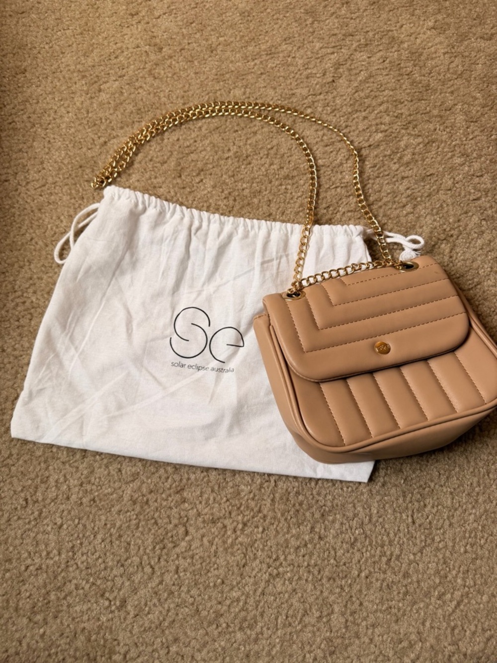 Solar Eclipse Beige Quilted Chain Shoulder Bag Small